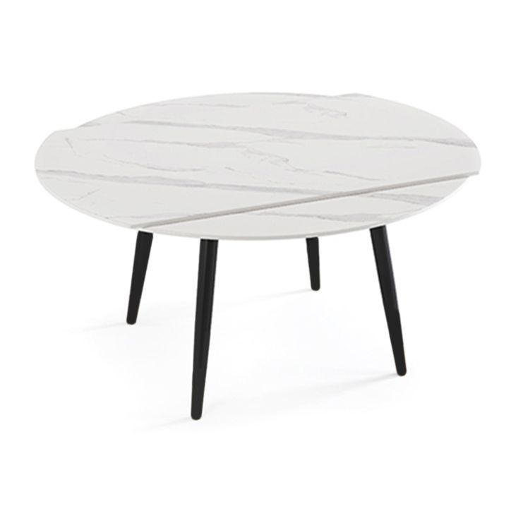 Modern Style Sintered Stone Dining Table White Round Table with Metal Base for Home