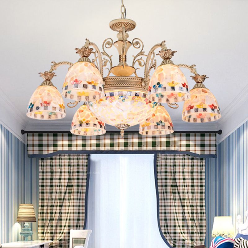 Gebrandschilderd glas mozaïek kroonluchter verlichtingsarmatuur Tiffany 9/11 lichten wit en goudhangende lampkit