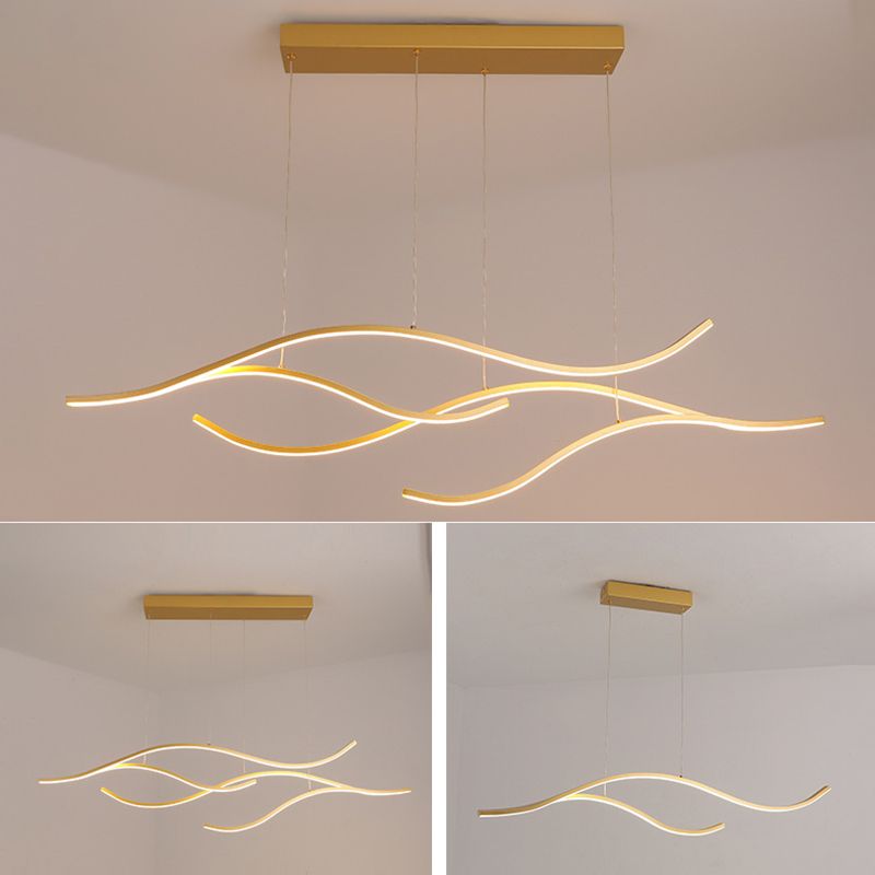 Nordic Style Wave Line LED Island Light Minimalism Metal Long Strip Lighting Fixture for Dining Room