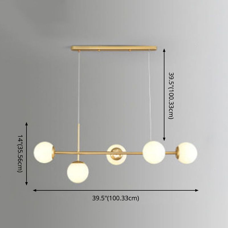 Modern Minimalist Linear Island Ceiling Light Spherical Glass Shade Pendant Light for Dining Table