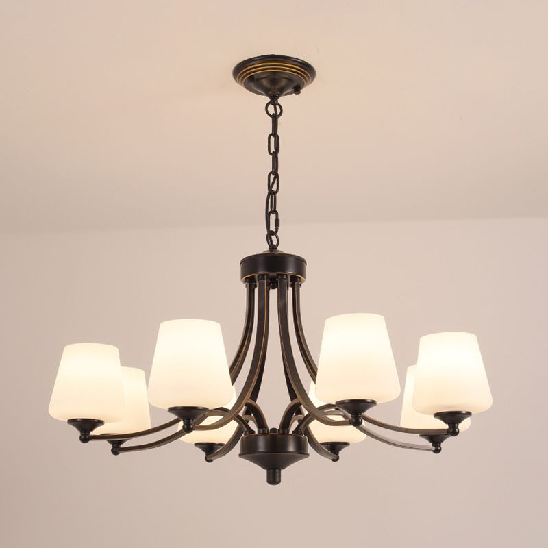 Industrial Chandelier Hanging Light Fixture with Glass Shade for Living Room