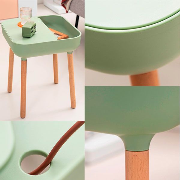 Square Accent Side Table Solid Wood 4 Legs Side End Snack Table with Shelf