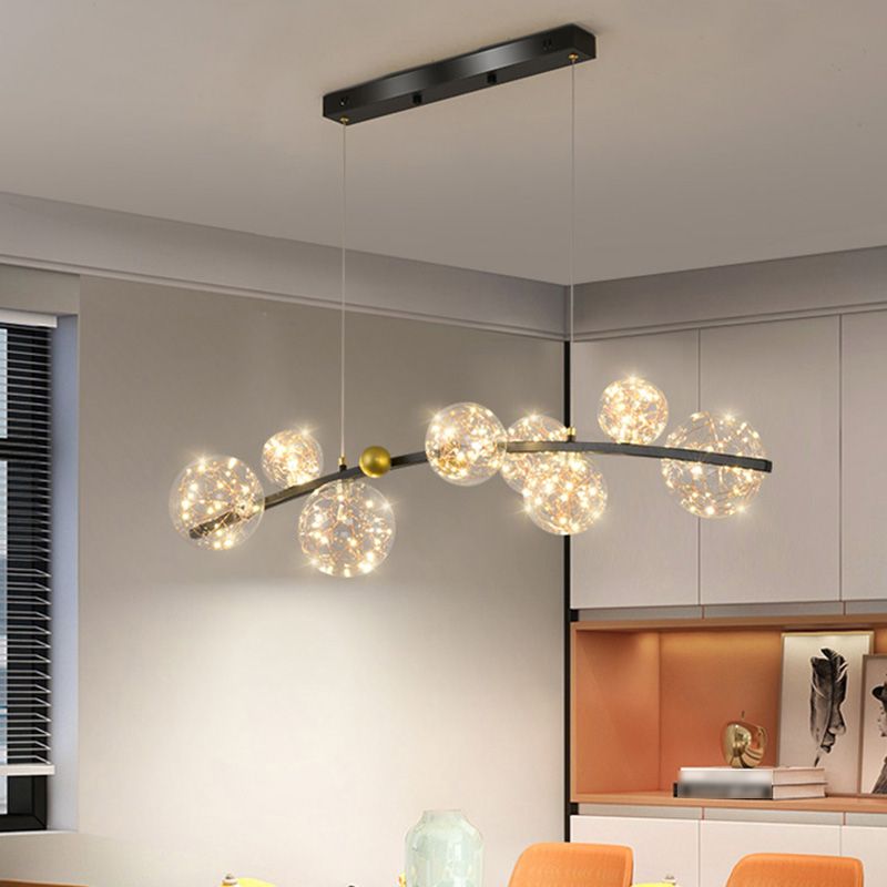 Contemporary Style Spherical Island Lighting Ideas Clear Glass 8 Light Island Lights