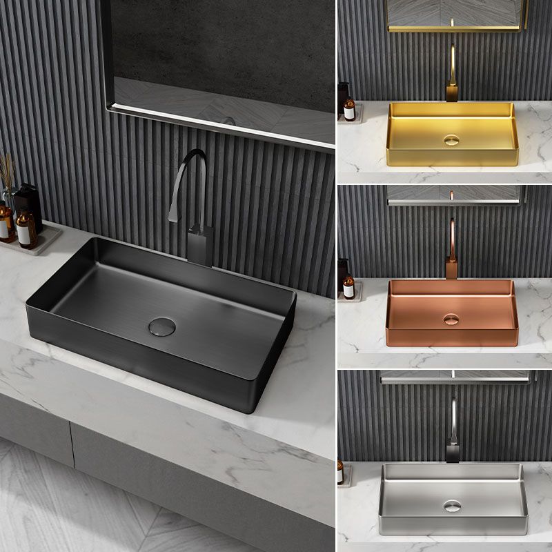 Contemporary Bathroom Sink Metal Rectangular Vessel Bathroom Sink with Pop-Up Drain