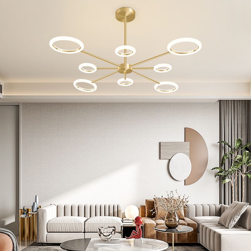Acrylic Gold LED Pendant Light in Modern Artistic Style Lacquered Metal Chandelier for Living Room