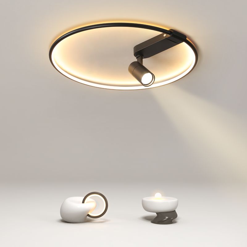 Ultra Modern Round Shape Led Flush Mount Acrylic Bedroom Ceiling Mount Light Fixture with 1 Spotlight