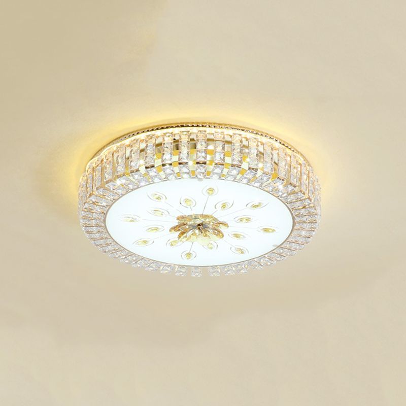 Metal White LED Plafond Armatuur in Modern Luxury Style Circular Crystal Flush Mount met Glass Shade