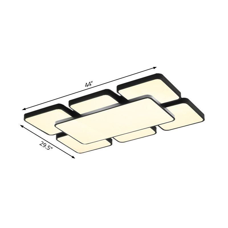 Lámpara empotrada de techo para dormitorio con pantalla cuadrada/rectangular, acrílico, 20,5"/24,5" W, 5/7 luces, lámpara de montaje empotrado estilo modernista en negro/blanco