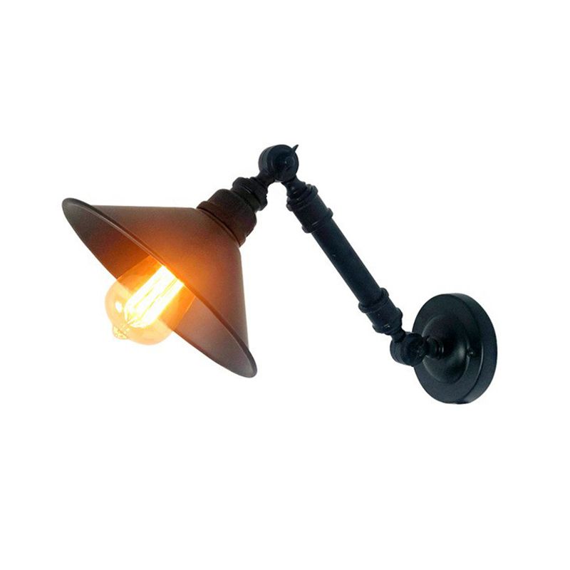 Black Flared Reading Wall Lamp Vintage Iron 1 Bulb Bedroom Wall Mount Light with Swing Arm