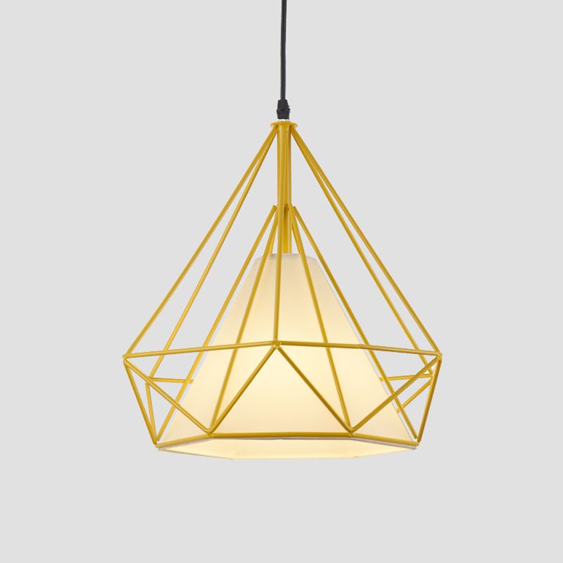 Retro diamant kooi hangende lamp 10 "/15" dia 1 licht metalen hanglamp met stoffen tint in groen/geel