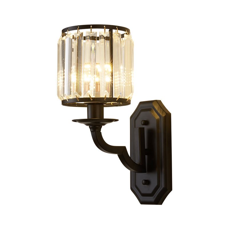 1 Kopfwandhalterung Leuchte ländliche Trommelfacettierkristallwandlampe in Schwarz