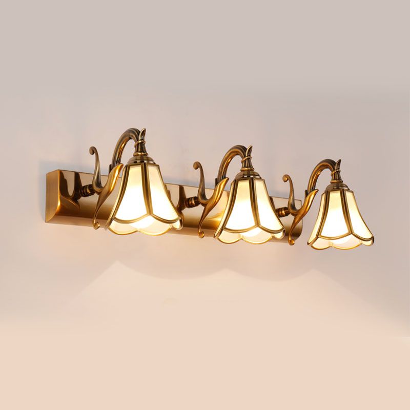 1-Light Glass Geometric Shade Wall Sconce Modern Style Mirror Wall Lighting in Brass