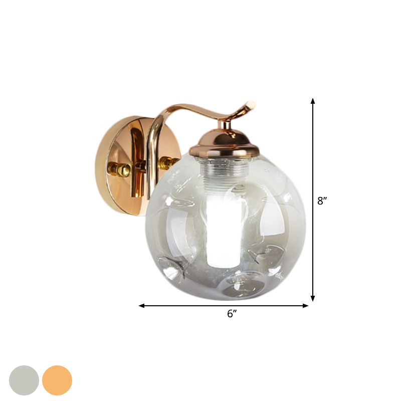Modernist Bubbly Wall Sconce Amber/Smoke Gray Glass 1/2-Bulb Drawing Room Wall Mounted Light in Black/Gold