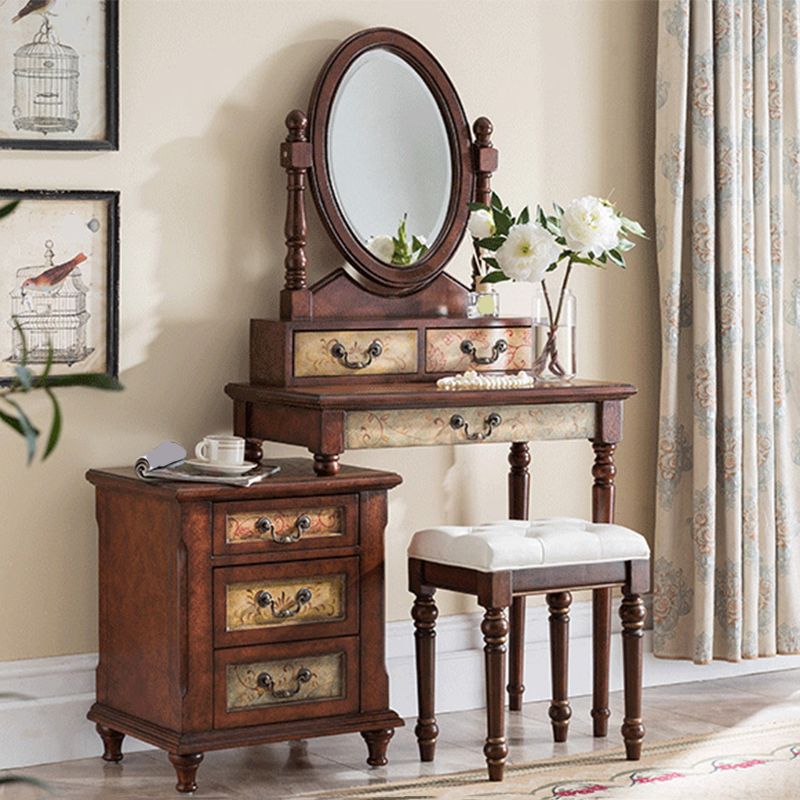 Victorian Vanity Set Solid Wood Drawers Included Makeup Dressing Table With Mirror & Stool