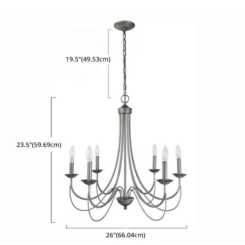 Metal Candle Pendant Chandelier Industrial Dinning Room Chandelier Light Fixture in Aged Silver