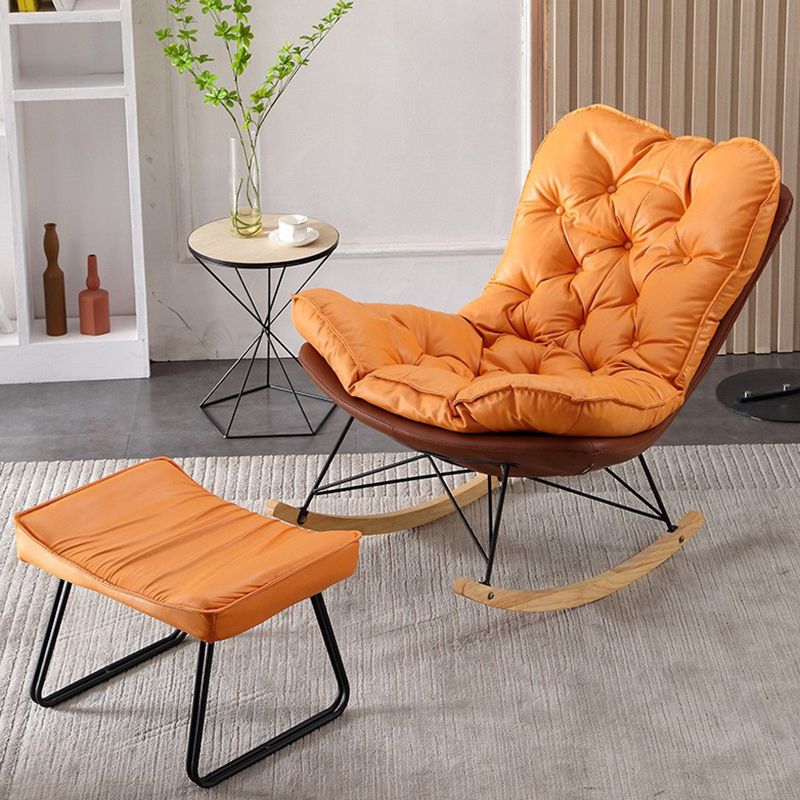 Contemporary Rocking Chair Upholstered Tufted Cushions with Light Legs Glider