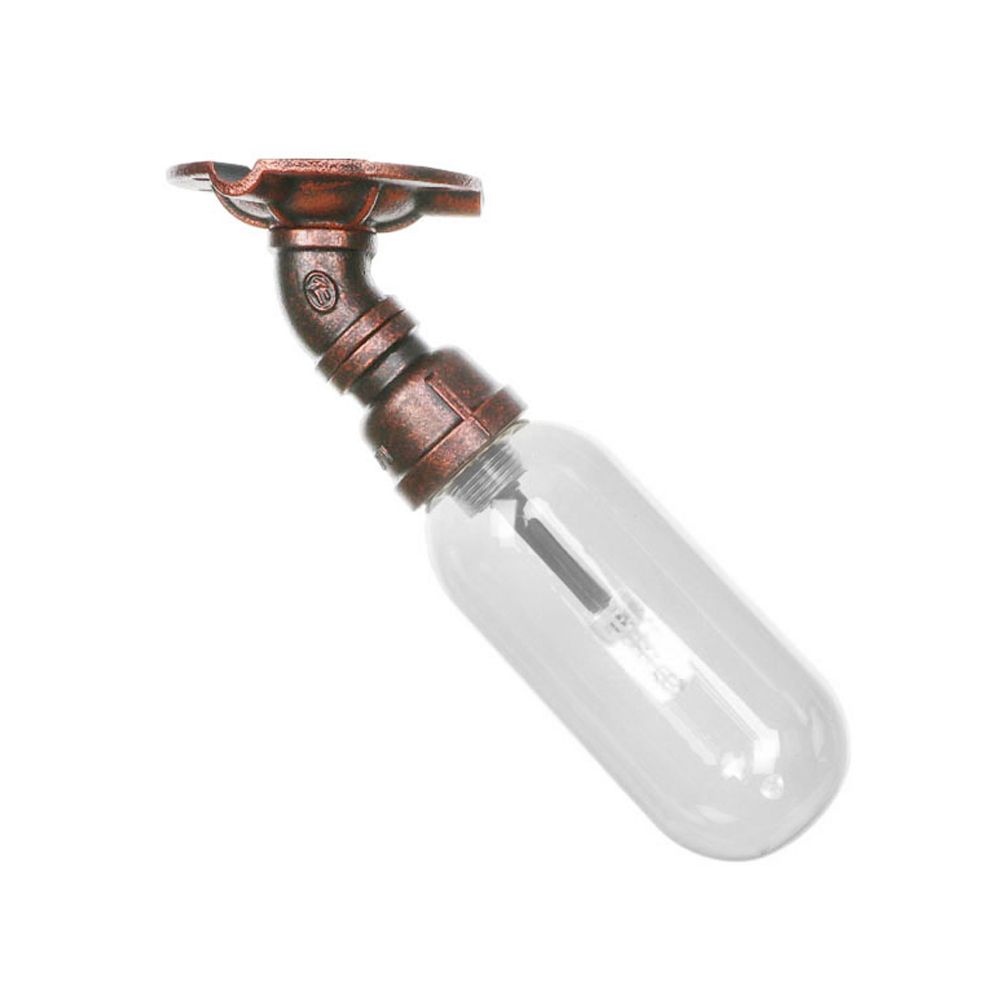 1 Light Ceiling Light Fixture Oval Shade Clear Glass Industrial Bathroom Semi Flush in Weathered Copper with Pipe Design
