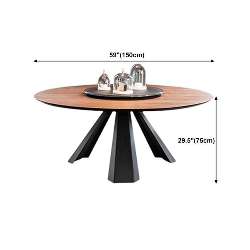 Round Folding Table in Brown Modern Solid Wood Convertible Dining Table