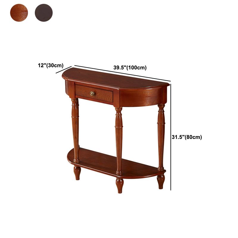 Mid-Century Modern Sofa Table Half Moon Floor Shelf Dark Brown Console Table