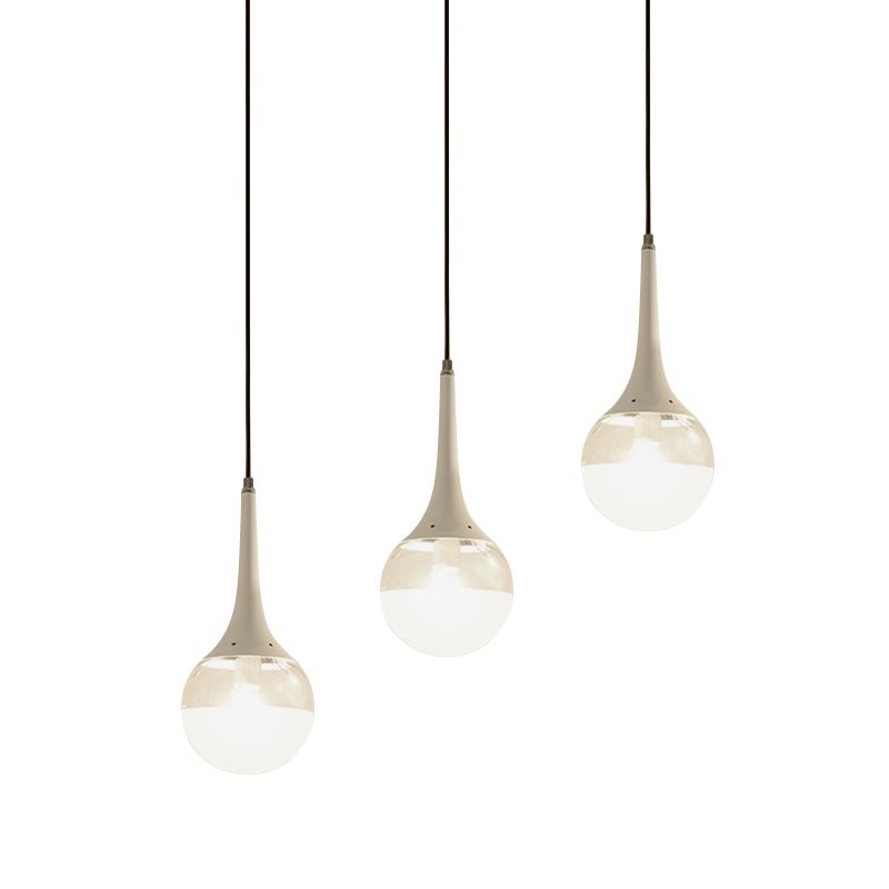 Goutte d'eau blanc / noir multiples pendants en verre transparent à 3 bulbs et opale avec canopée linéaire