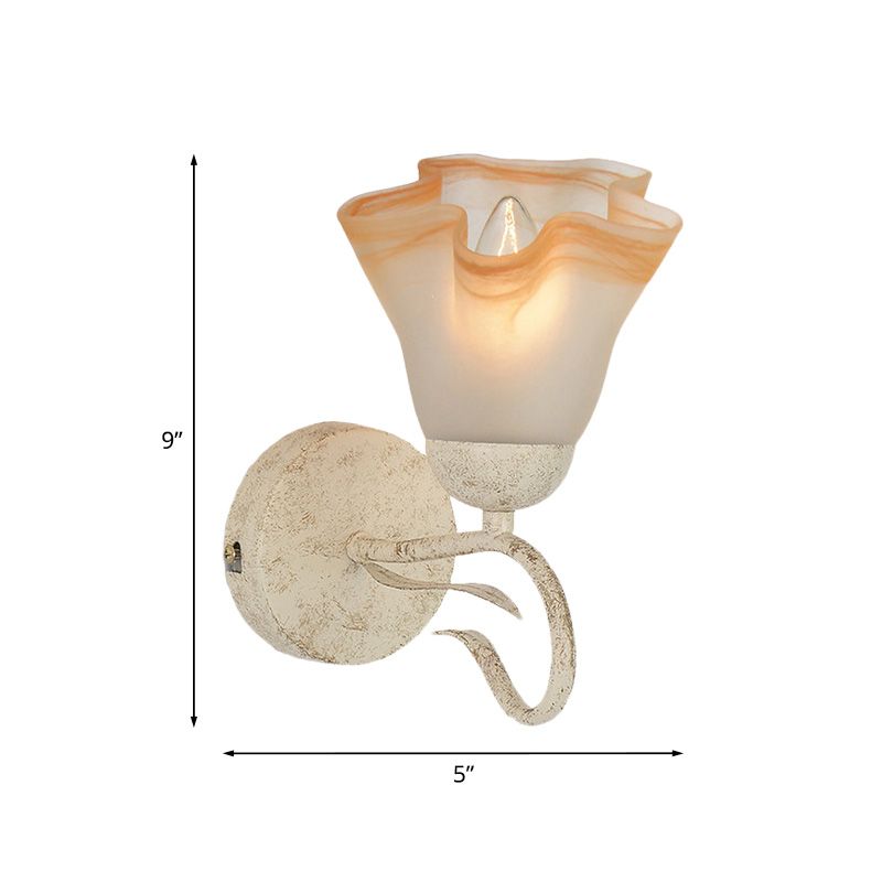 White Floral Wall Sconce Light Traditionalism Frosted Glass 1 Head Living Room Wall Lighting