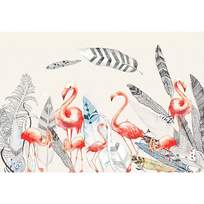 Waterproof Flamingo and Feather Mural Customized Elegant Wall Art for Accent Wall