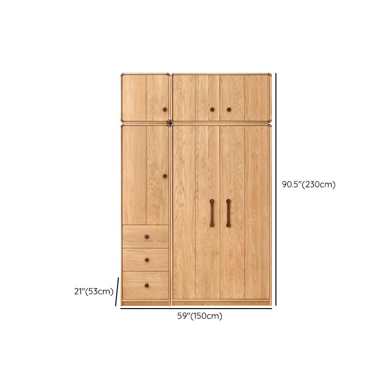 Wardrobe Closet Light Wood Solid Wood Hinged with Drawer with Garment Rod