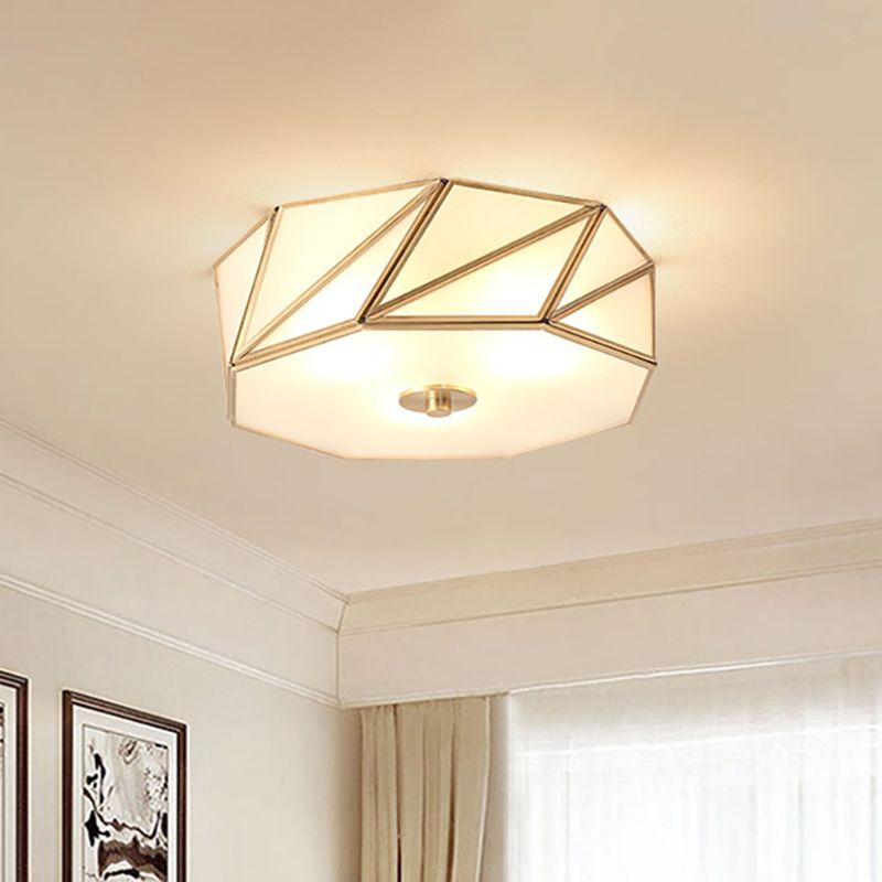 Lampe encastrée en verre opale tambour classique 3/4/6 lumières luminaire de plafond de chambre à coucher en laiton