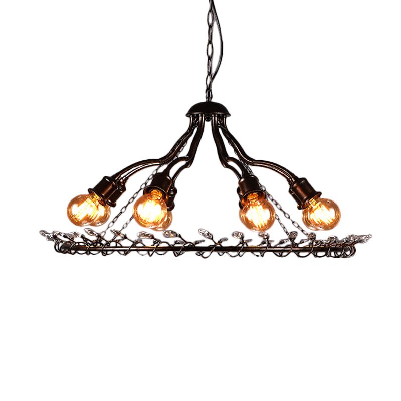Black 8 Lights Chandelier Light Fixture Vintage Metal Radial Shape Pendant Lamp for Living Room