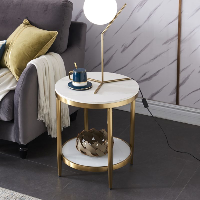 Round Stone Top Side End Table Frame Sofa Side End Table for Living Room
