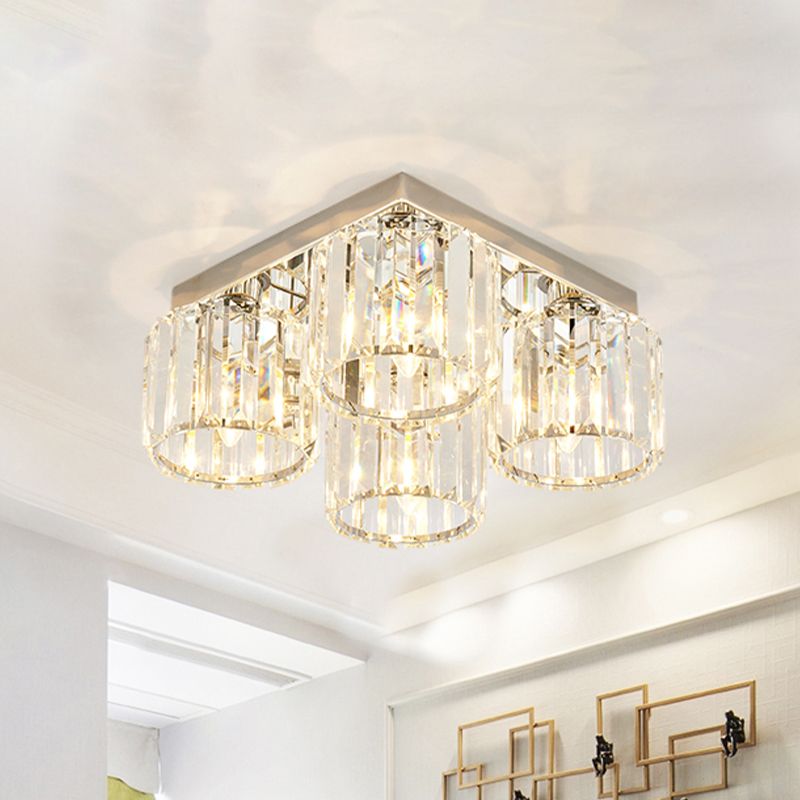 4/6 Lampadine Tazza A Forma di Flush Apparecchio Modernismo Cromo Prismatico Cristallo Vicino alla lampada da soffitto