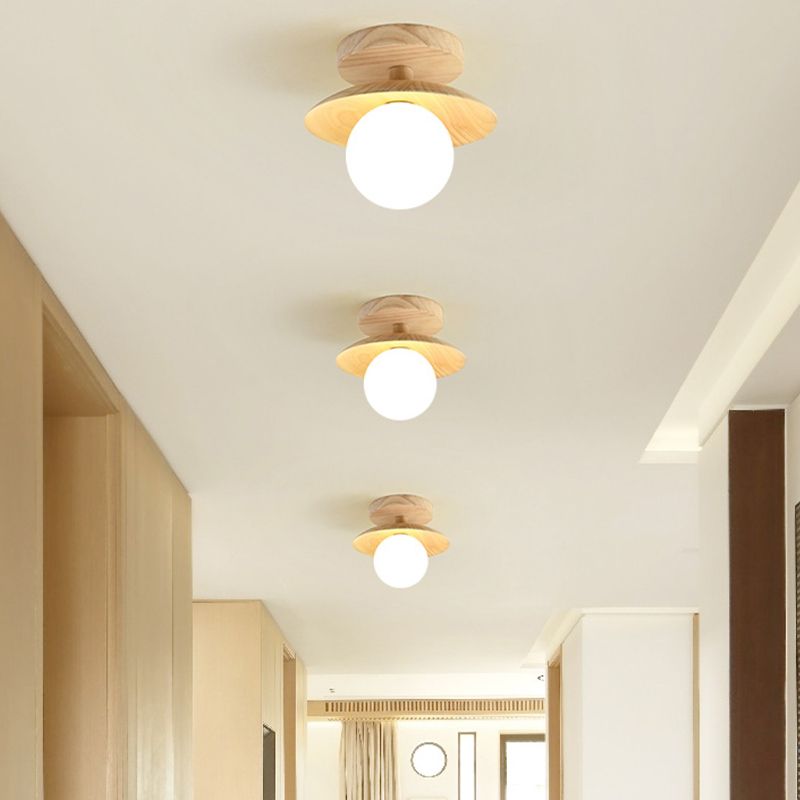 Modern Simple Wooden Ceiling Lamp Ball Shape Shade Ceiling Light for Living Room