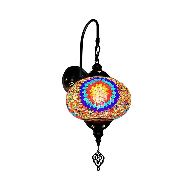 Decorative Sphere Wall Light Fixture 1 Bulb Stained Art Glass Wall Sconce Lamp in Red/Purple/Gold for Bedroom