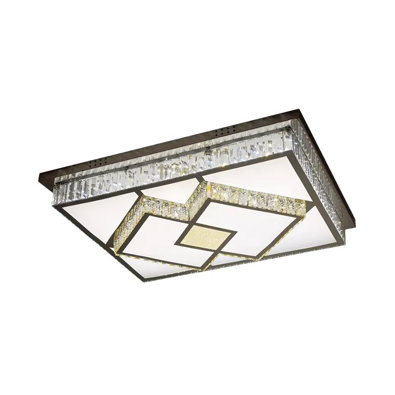 Luminaria de techo rectangular cromada de montaje empotrado LED minimalista con pantalla de cristal transparente