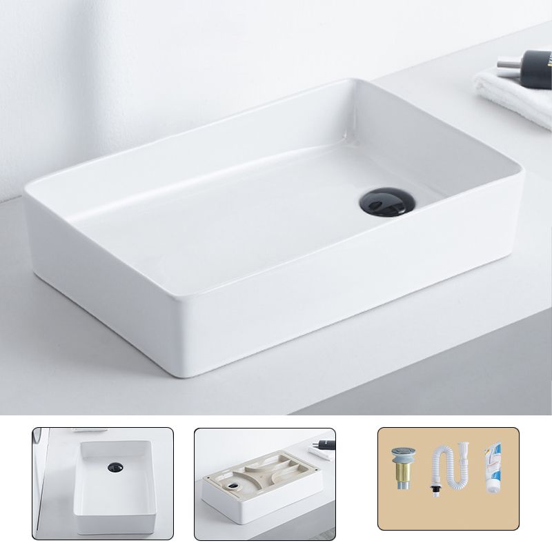 Contemporary Bathroom Sink Porcelain Pop-Up Drain Rectangular Vessel