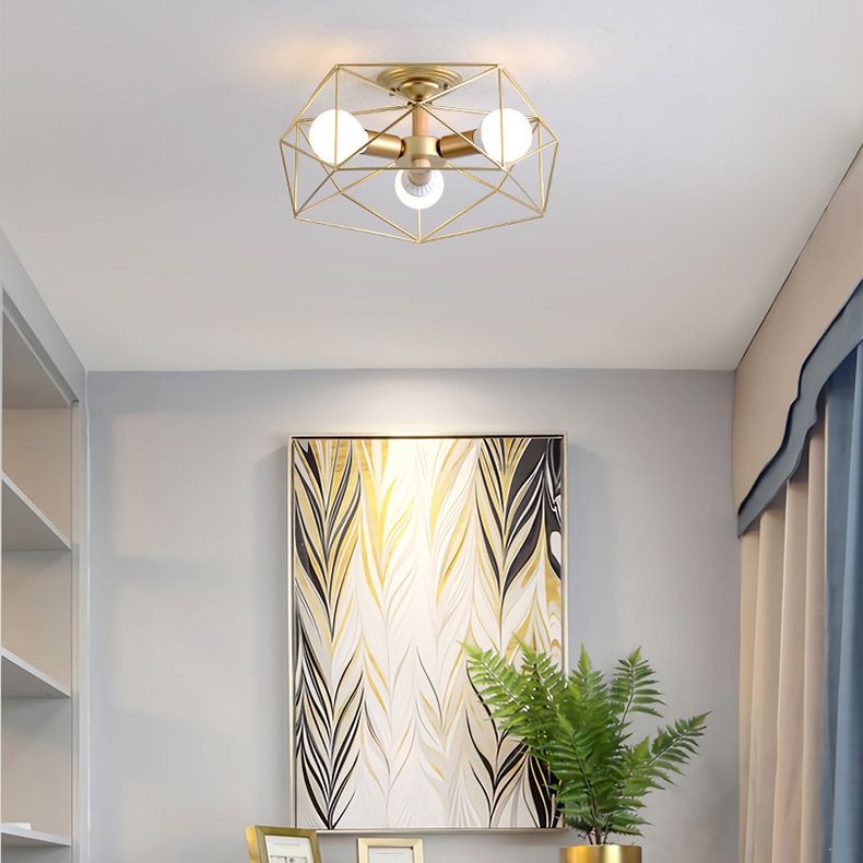 Geometric Flush Mount Ceiling Light Nordic Industrial Style Metal Ceiling Flush Mount for Bedroom