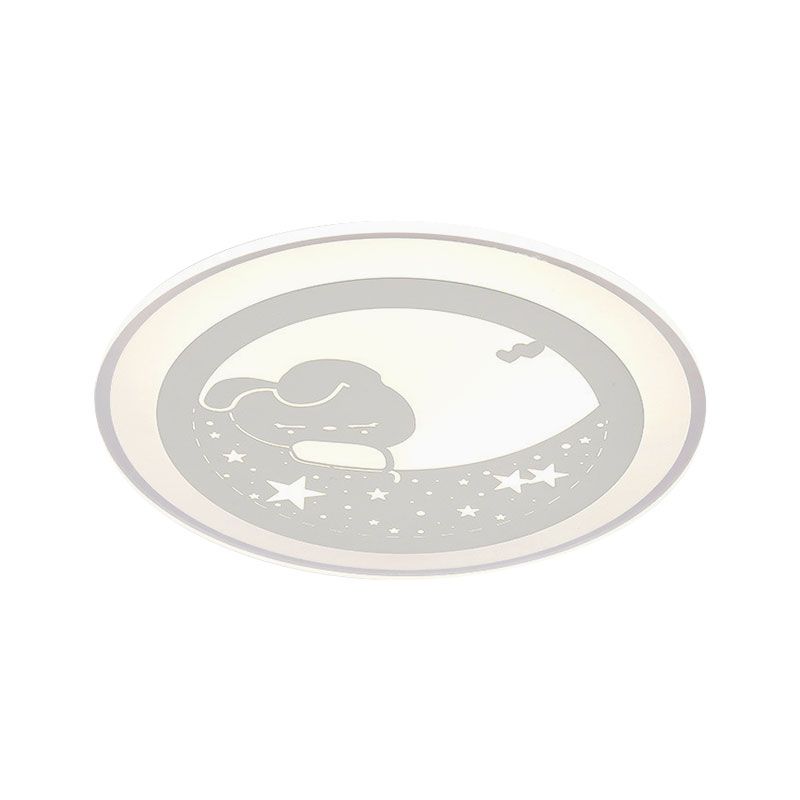 White Round Flushmount Light Nordic 16"/19.5" Dia LED Acrylic Flush Mounted Lamp in Warm/White Light with Rabbit and Star Pattern