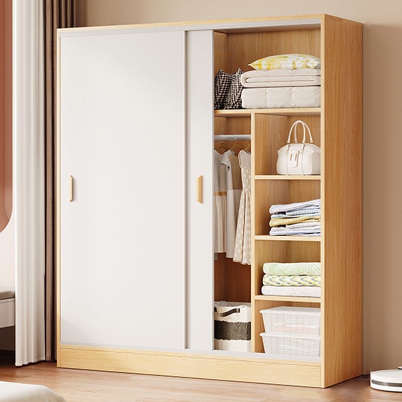 Contemporary Freestanding Wardrobe Armoire Wood Sliding Doors Wardrobe