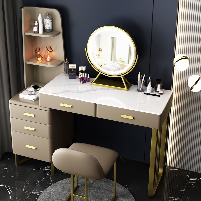 51.2" H Slate Vanity Makeup Desk with Storage Shelves and 5-Drawer