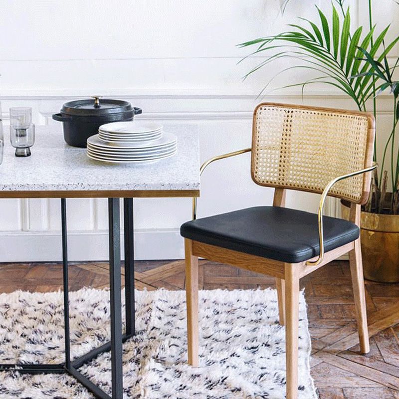 Tropical Armchair Rattan Stacking Outdoors Dining Chairs with Upholstered