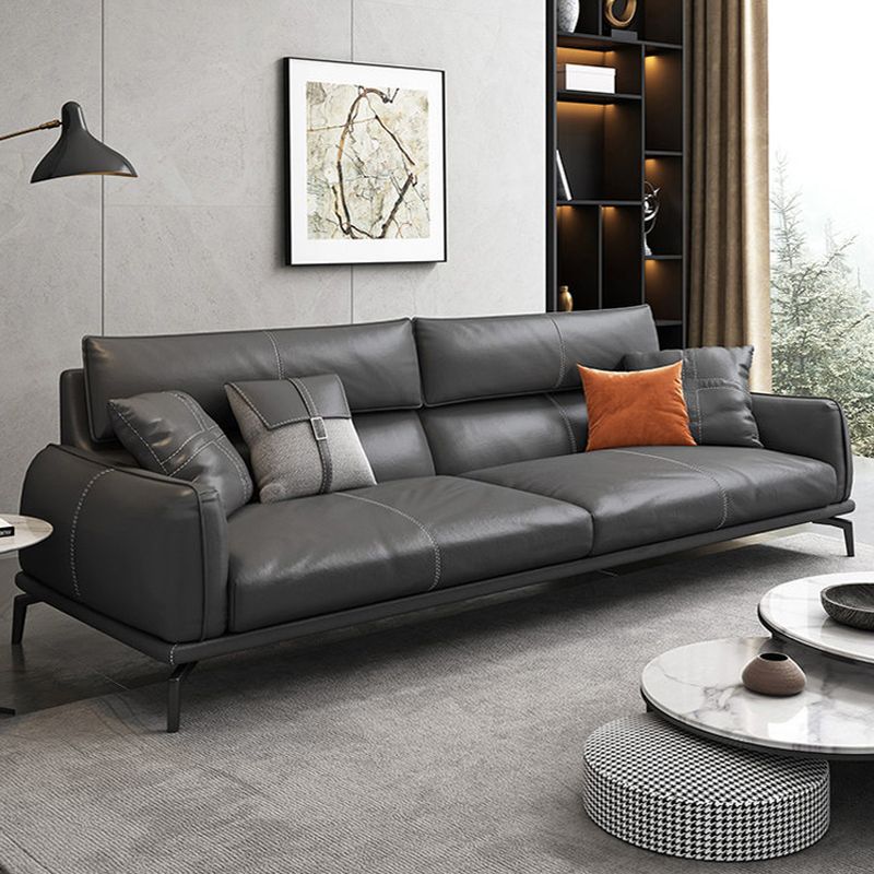 Upscale Grey Sofa with Four Legs Leather Sofa Living Room Seating