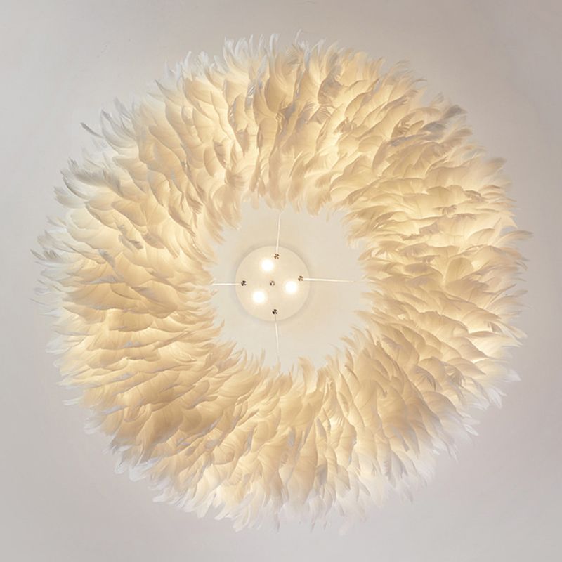 White Doughnut Chandelier Lamp Minimalist Feather Loop Pendant Lighting Fixture
