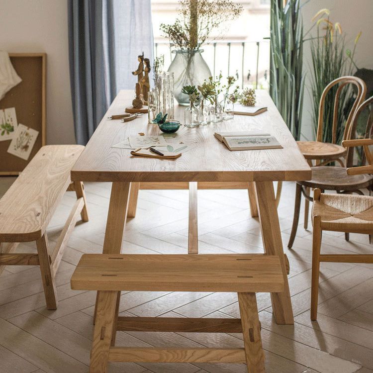 Natural Solid Wood Dining Collection Modern Rectangle Dining Room Kitchen Table