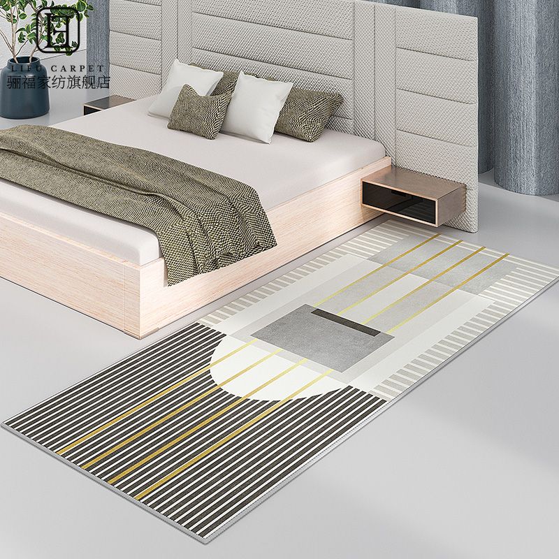 Modern Drawing Room Area Rug Grey Geometric Pattern Area Carpet Polyester Non-Slip Backing Carpet