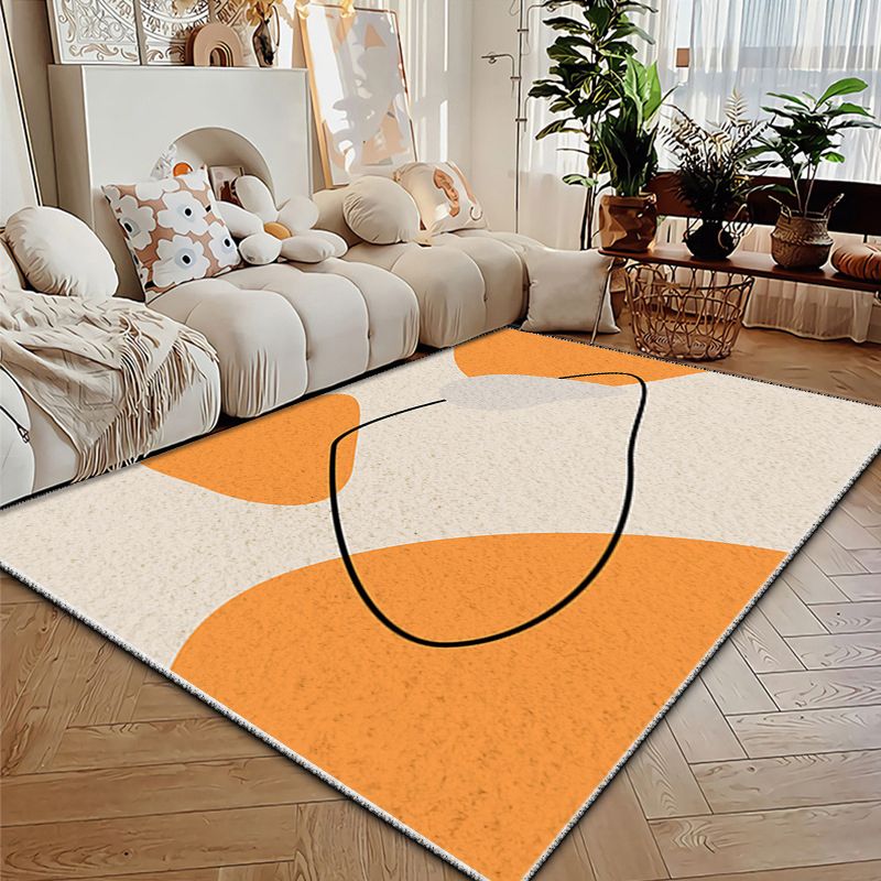 White Modern Rug Polyester Abstract Face Rug Non-Slip Backing Area Rug for Drawing Room