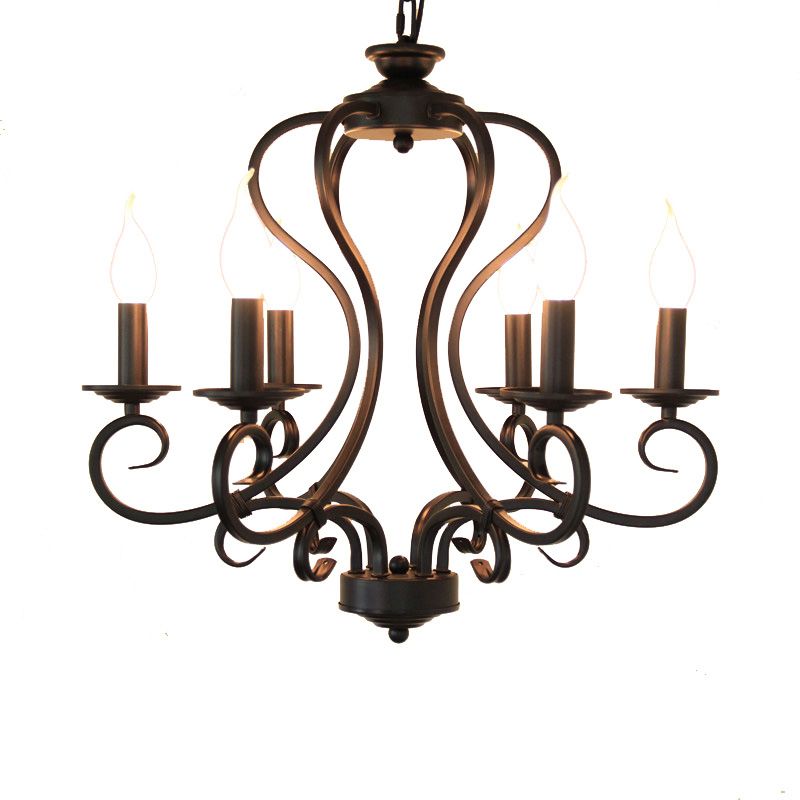 6/8 bulbos lámpara de lámpara de metal lámpara colgante de suspensión de sala de estar de estallido negro con brazo rizado