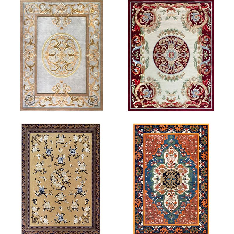 Red Living Room Area Carpet Shabby Chic Antique Pattern Area Rug Polyester Non-Slip Rug