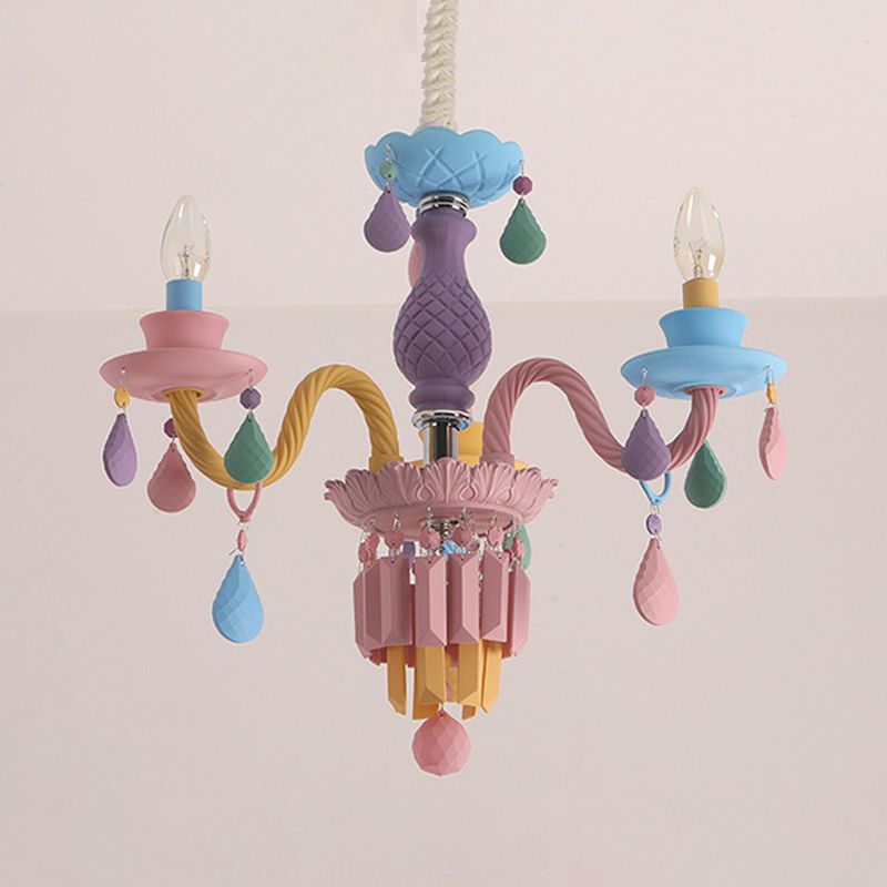 Colorful Candles Chandelier Macaron Style Pendant Lamp for Bedroom