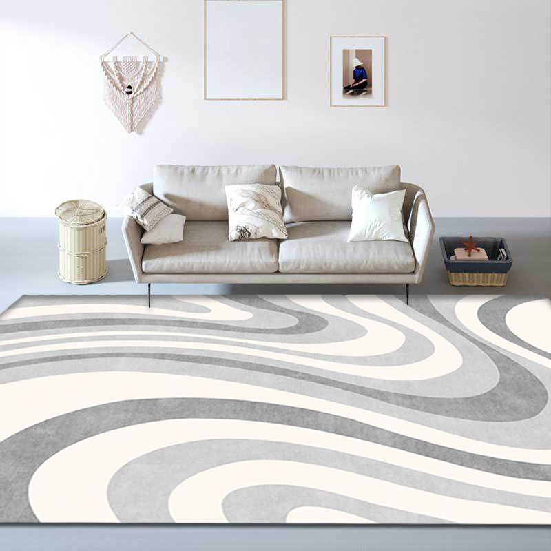 Unique Nordic Rug Grey Swirl Stripe Pattern Rug Pet Friendly Anti-Slip Washable Area Rug for Decoration