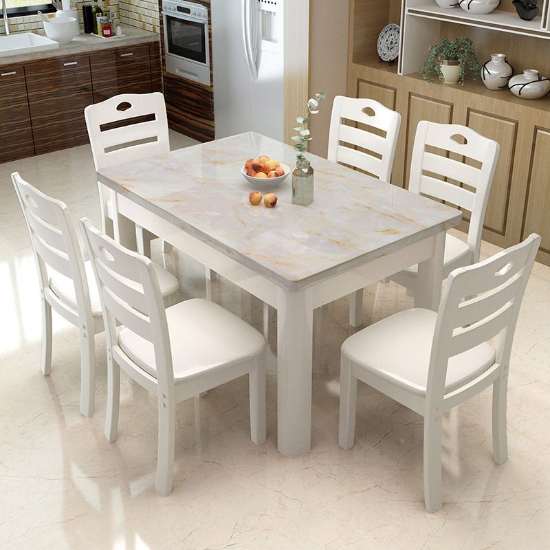 Modern Stone Rectangle Dining Table Rubber Wood Legs for Dining Room